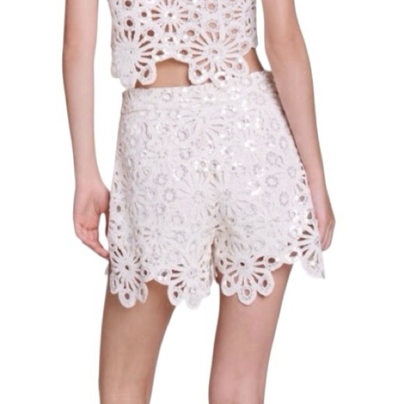 Maje Crochet & sequin high waist bohemian shorts size 38 US M like new condition - Picture 3 of 15